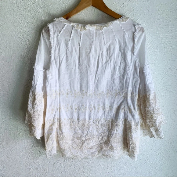 Tory Burch Chelsie Logo Embroidered Scallop Blouse White/Cream Sz 4 - Picture 4 of 8